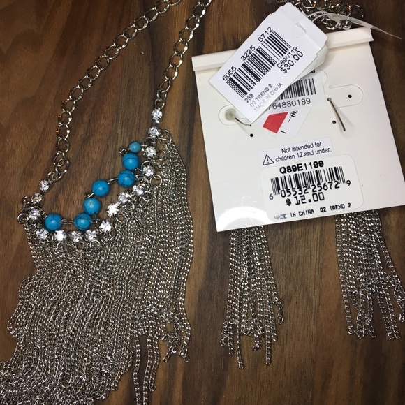 Silver & Turquoise Fringe Necklace/Earrings - Picture 2 of 10